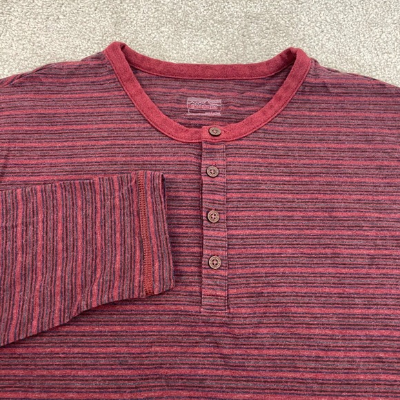 Patagonia Other - Patagonia Henley Shirt Mens Large Burgundy Striped Organic Cotton Long Sleeve